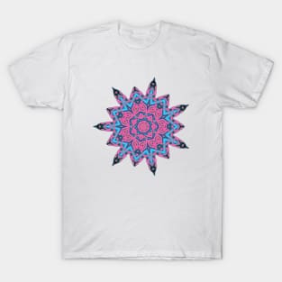 Blue and Pink Abstract Mandala Star Silhouette T-Shirt